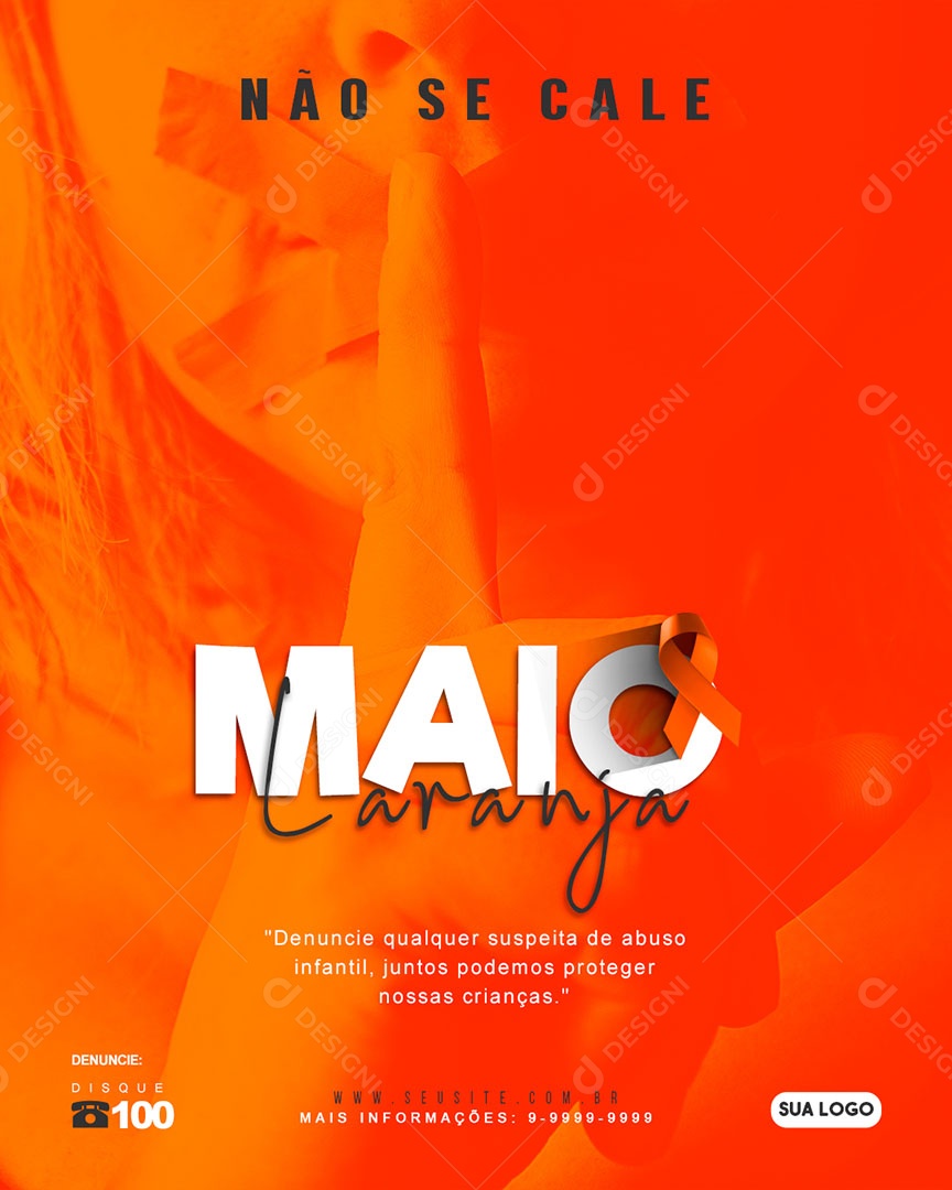 Social Media Feed Maio Laranja Podemos Proteger Nossas Crianças PSD Editavel