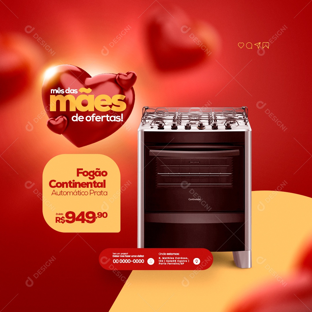 Mês das Mães de Ofertas! Fogão Continental Social Media PSD Editável