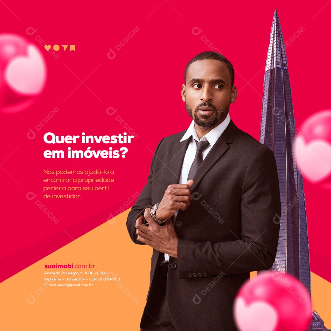 Quer Investir em Imóveis? Imobiliária Social Media PSD Editável