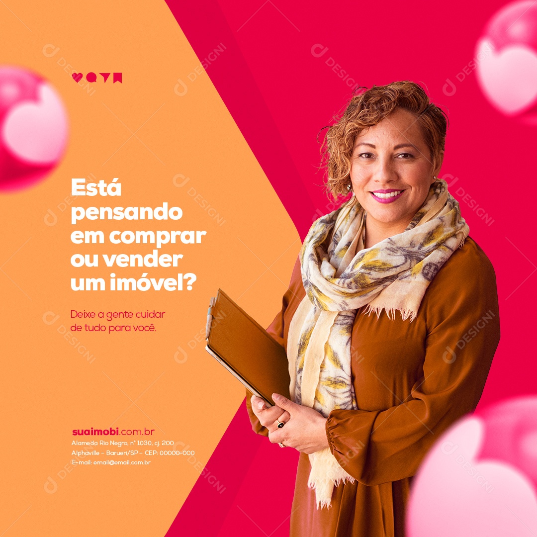 Está Pensando em Compra ou Vender Imóvel? Imobiliária Social Media PSD Editável