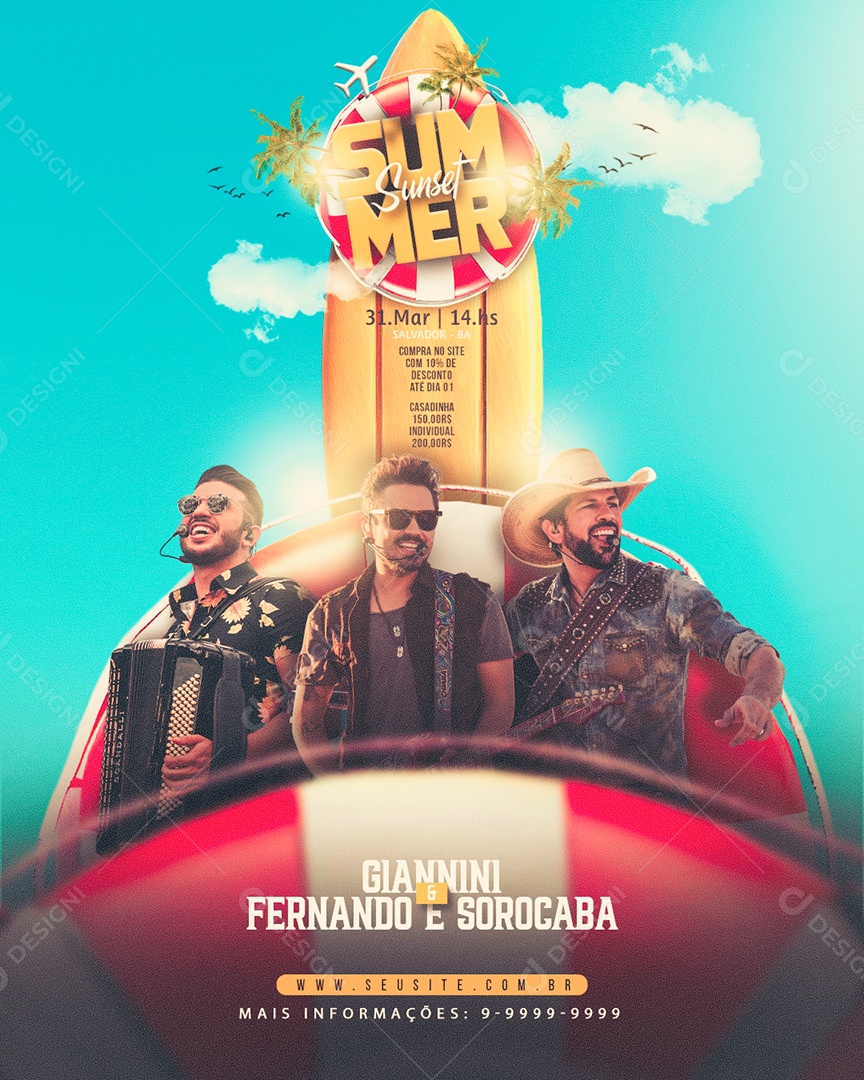 Social Media Feed Flyer Evento Summer Sunset PSD Editavel