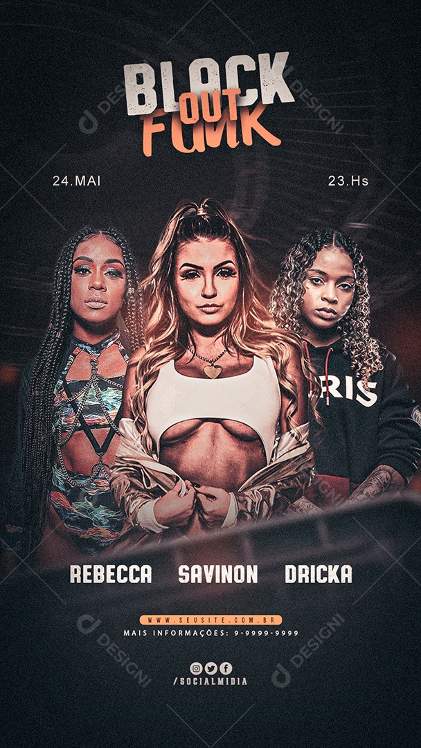 Social Media Flyer Story Evento Black Out Funk PSD Editável