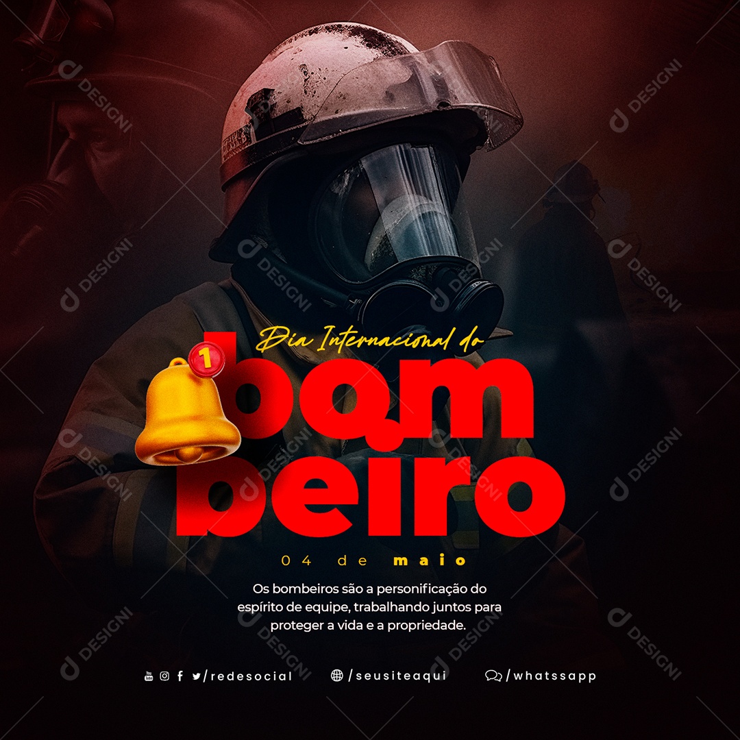 Trabalhando Juntos Para Proteger A Vida e a Propriedade Dia Internacional Do Bombeiro Social Media PSD Editável