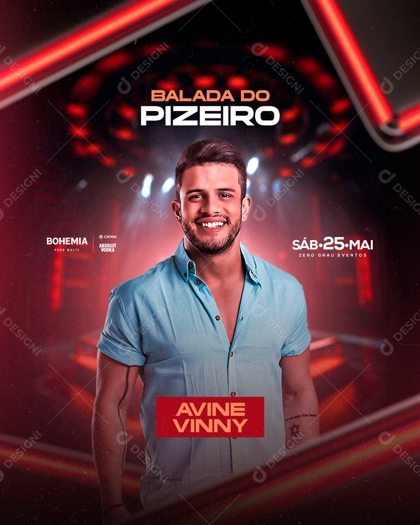 Flyer Balada do Pizeiro Avine Vinny Social Media PSD Editável