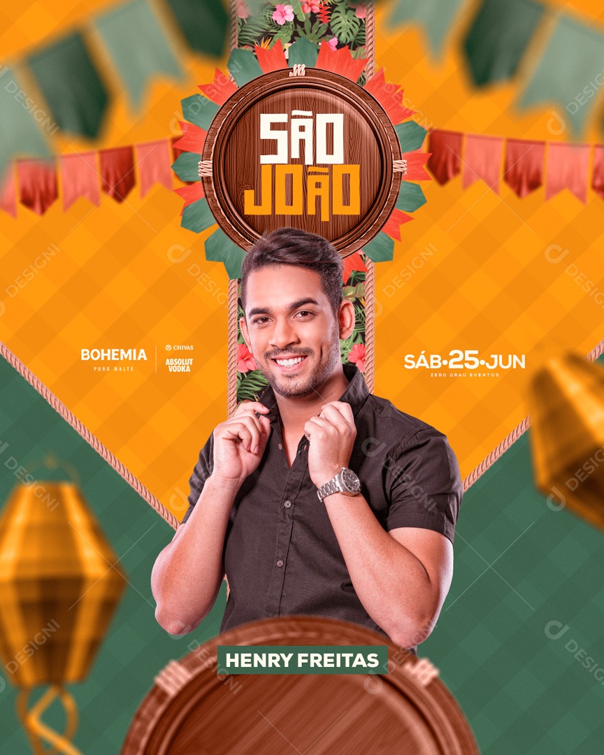 Flyer São João Henry Freitas Social Media PSD Editável