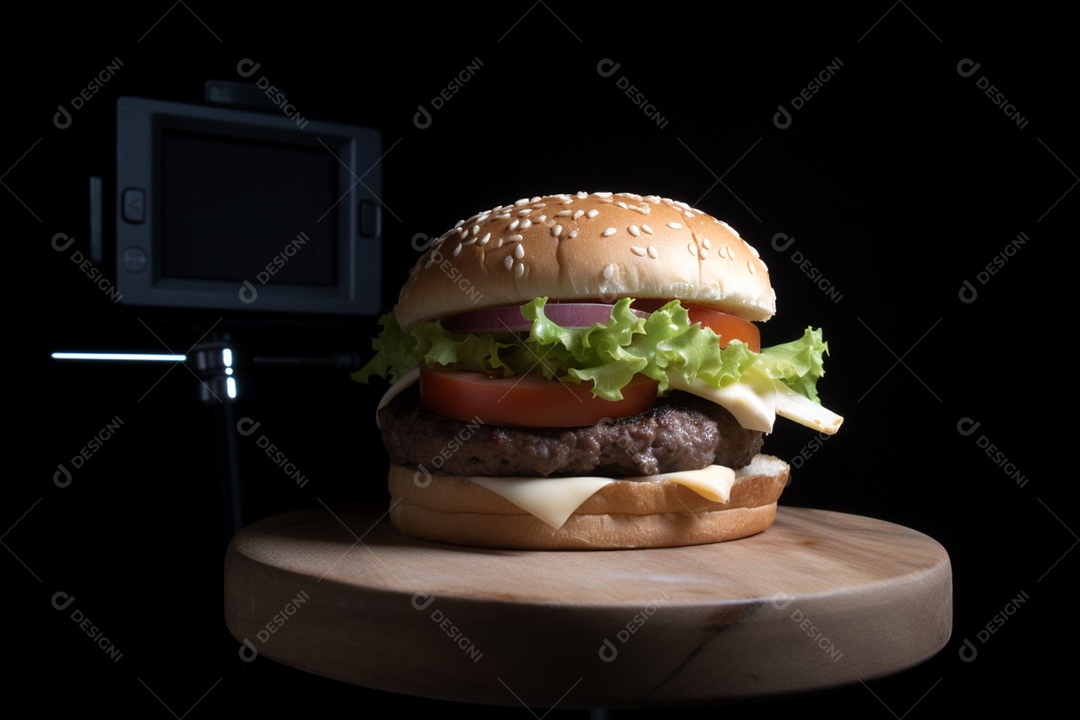 Delicioso Hambúrguer sobre uma mesa de madeira