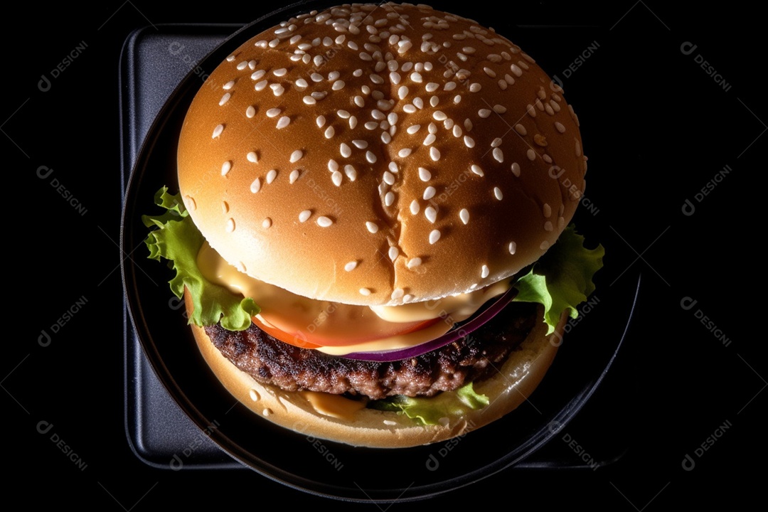 Delicioso Hambúrguer sobre uma mesa de madeira