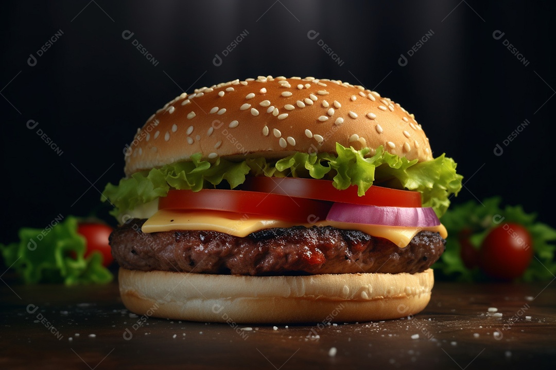 Delicioso Hambúrguer sobre uma mesa de madeira