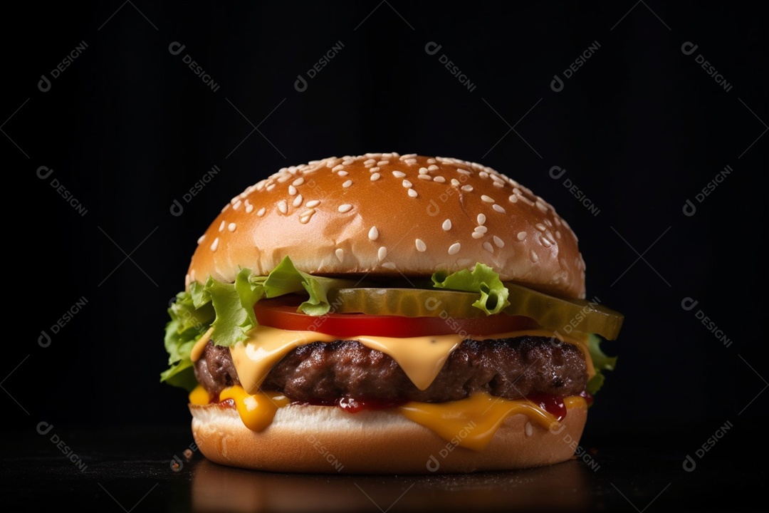 Delicioso Hambúrguer sobre uma mesa de madeira