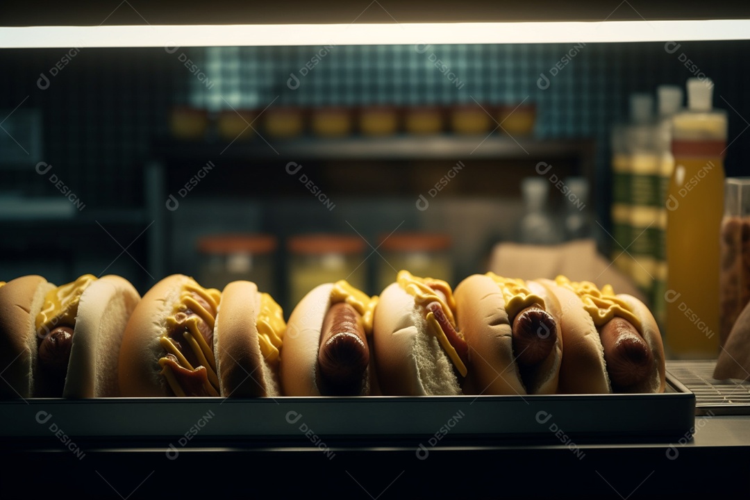 Hot dogs sobre uma padaria a venda