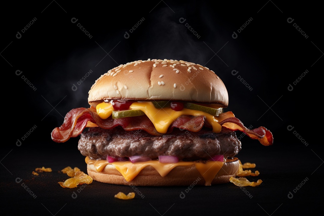 Delicioso Hambúrguer sobre uma mesa de madeira