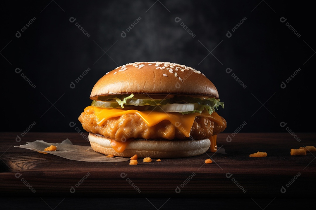 Delicioso Hambúrguer sobre uma mesa de madeira