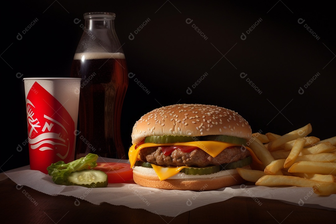 Delicioso Hambúrguer sobre uma mesa de madeira