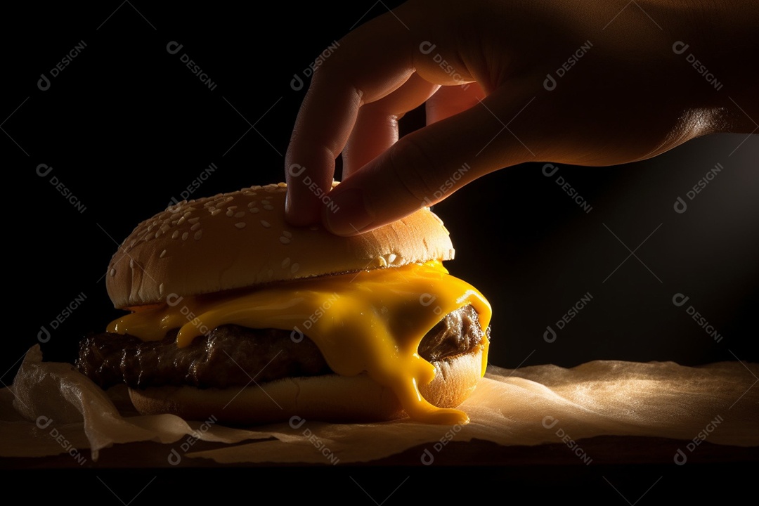 Pessoa segurando Delicioso Hambúrguer sobre fundo isolado