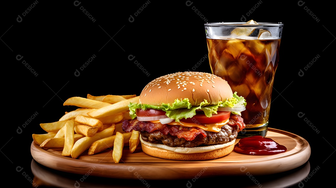 Delicioso Hambúrguer com batata ao lado de copo de cerveja