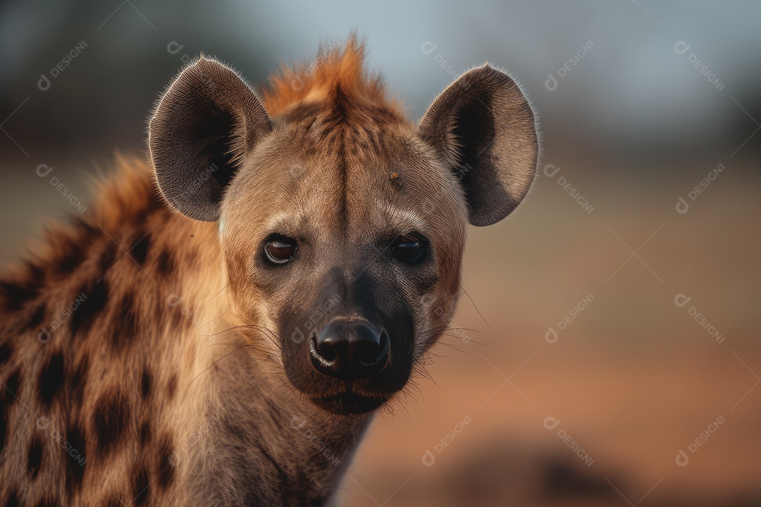 Hiena olhando para a câmera fundo bonito fundo de savana gerado por IA