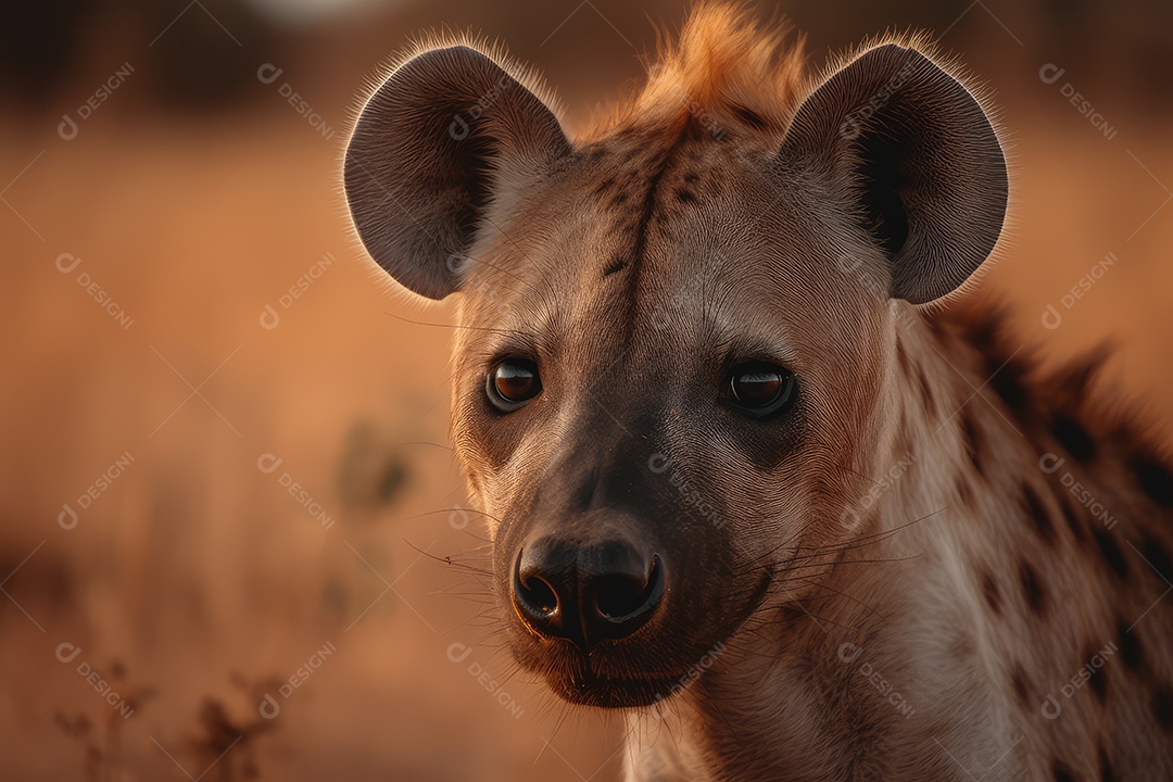 Hiena olhando para a câmera fundo bonito fundo de savana gerado por IA