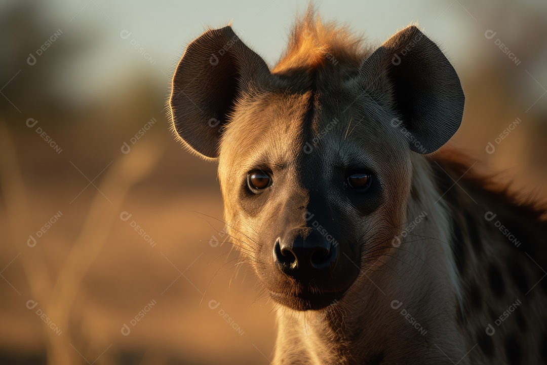 Hiena olhando para a câmera fundo bonito fundo de savana gerado por IA