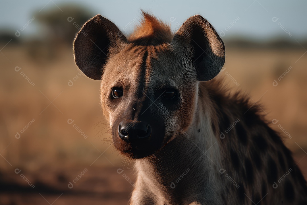 Hiena olhando para a câmera fundo bonito fundo de savana gerado por IA