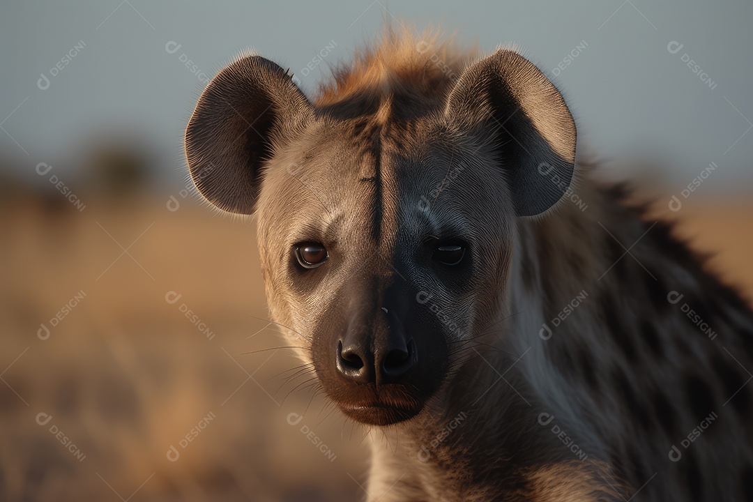 Hiena olhando para a câmera fundo bonito fundo de savana gerado por IA