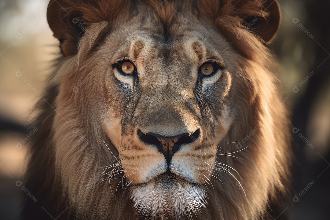 Leão olhando para a câmera fundo bonito fundo de savana gerado por IA