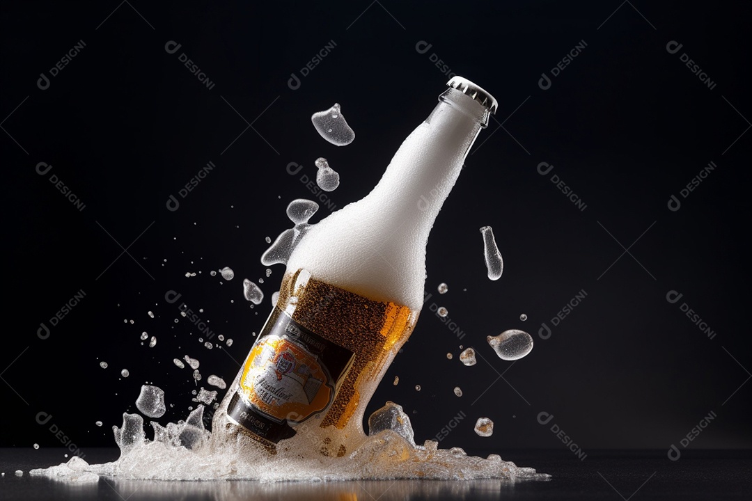 Garrafa de bebida alcoólica gelada sobre fundo isolado