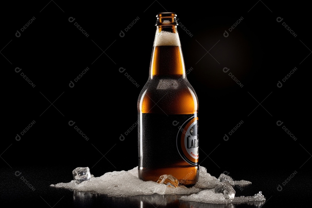 Garrafa de bebida alcoólica gelada sobre fundo isolado