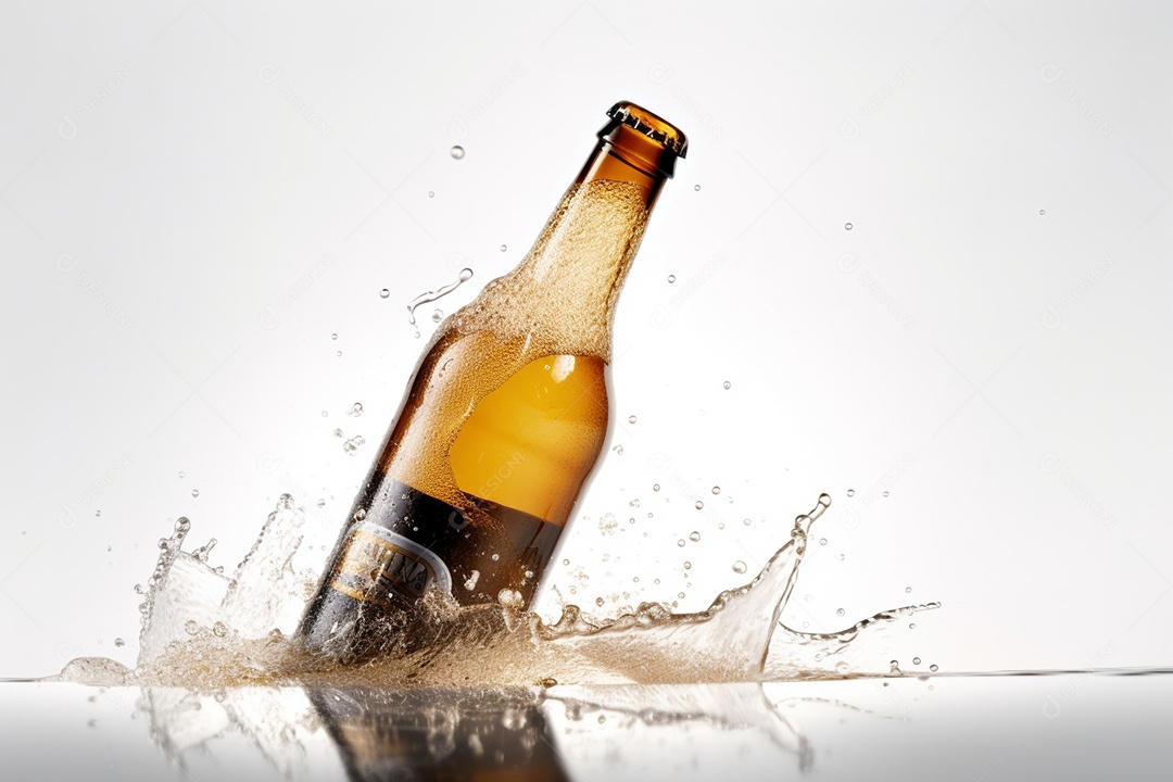 Garrafa de bebida alcoólica gelada sobre fundo isolado