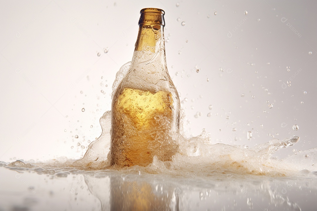 Garrafa de bebida alcoólica gelada sobre fundo isolado