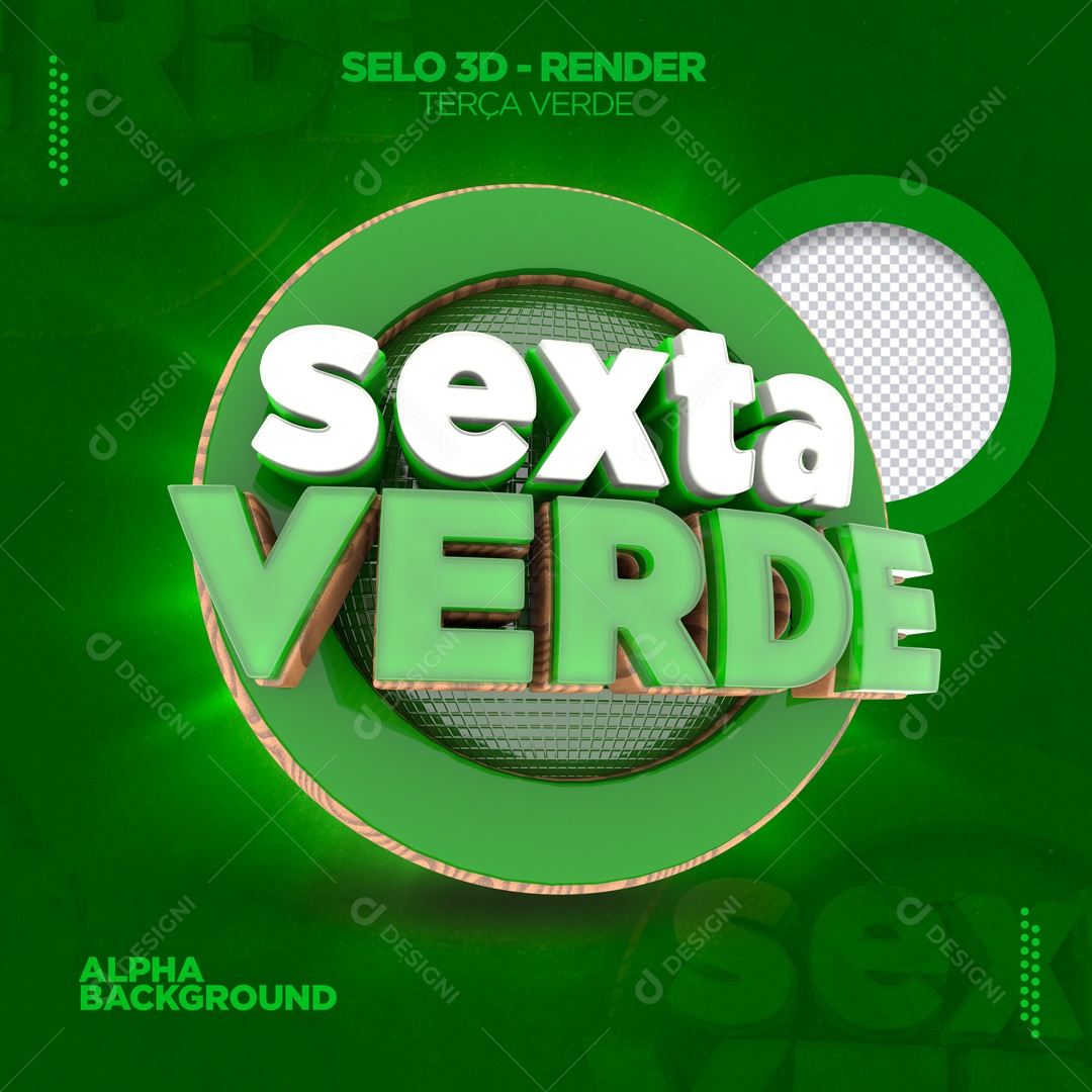 Selo 3D Sexta Verde Circular Para Composição PSD