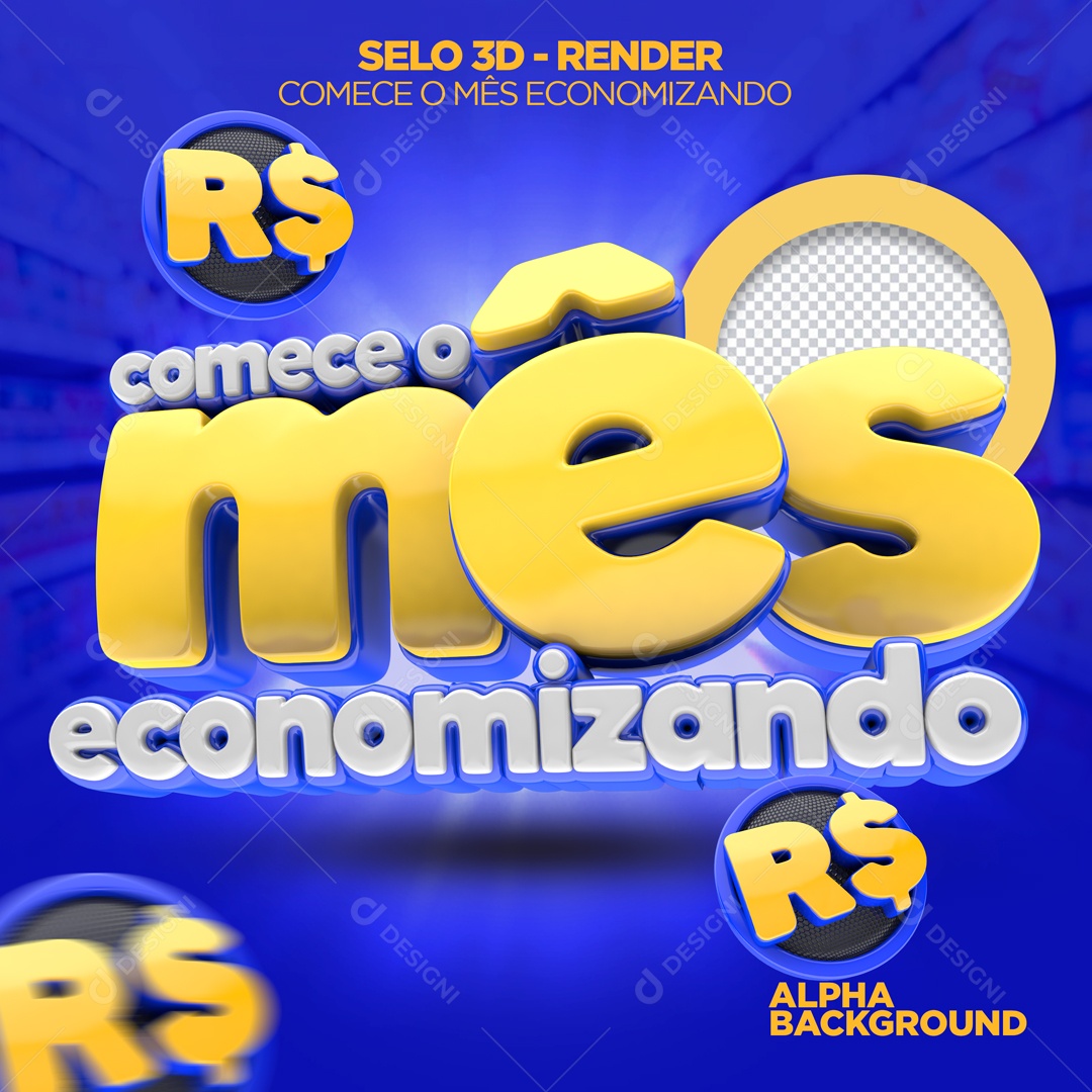 Selo 3D Comece O Mês Economizando Azul Para Composição PSD