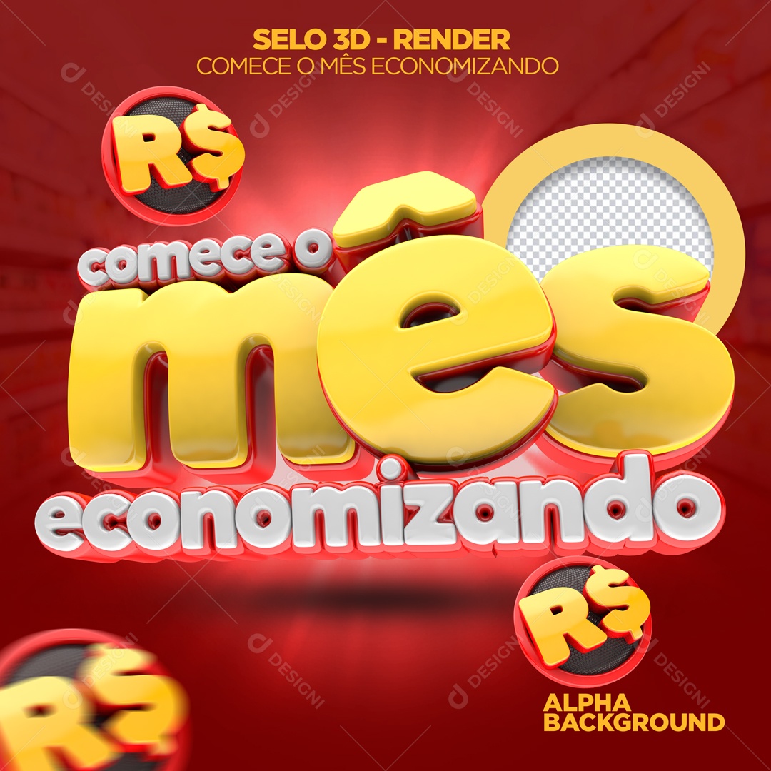 Selo 3D Comece O Mês Economizando Vermelho Para Composição PSD