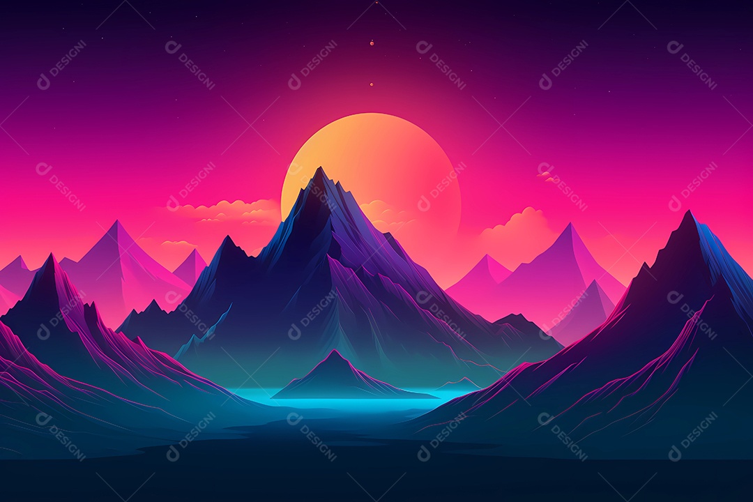 Neon retrowave ou fundo synthwave com grau e sol.