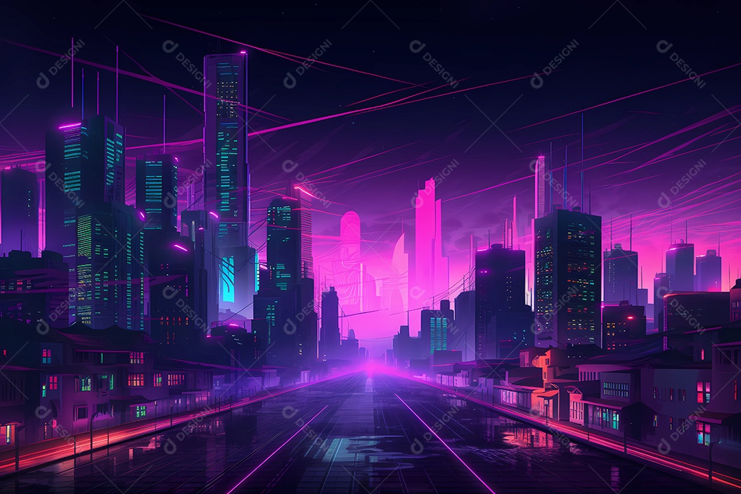 Neon retrowave ou fundo synthwave com grau e sol.
