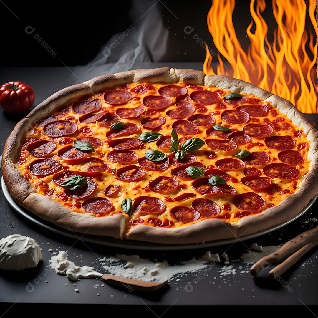 Pizza sobre uma mesa de uma pizzaria