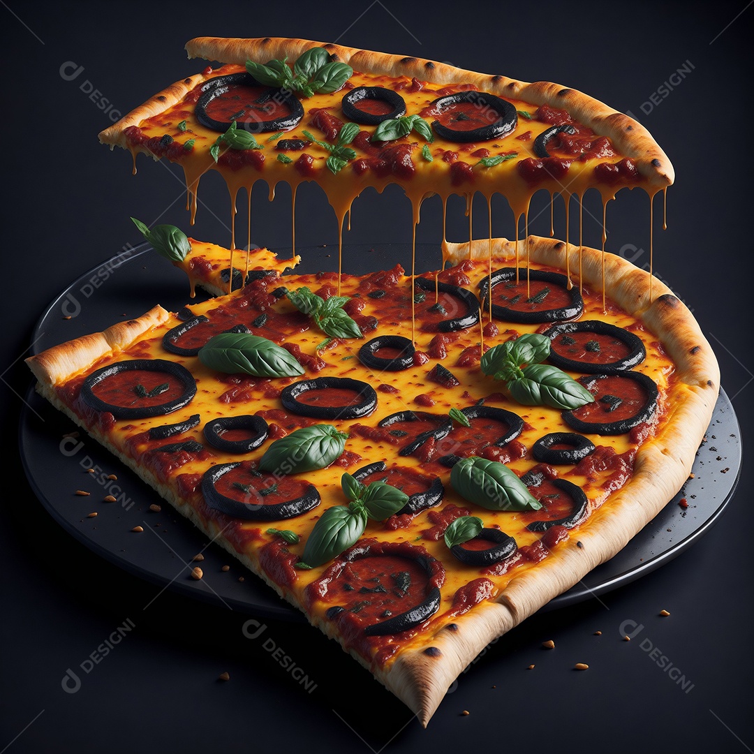 Pizza sobre uma mesa de uma pizzaria