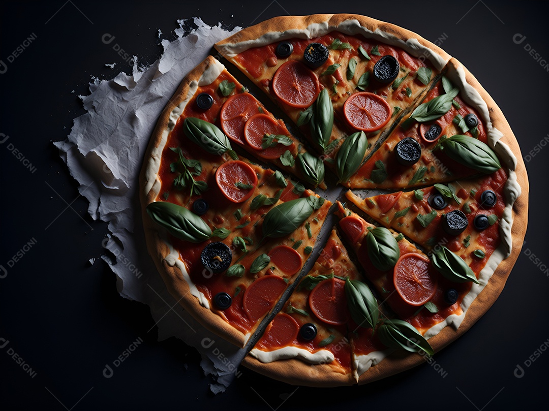 Pizza sobre uma mesa de uma pizzaria