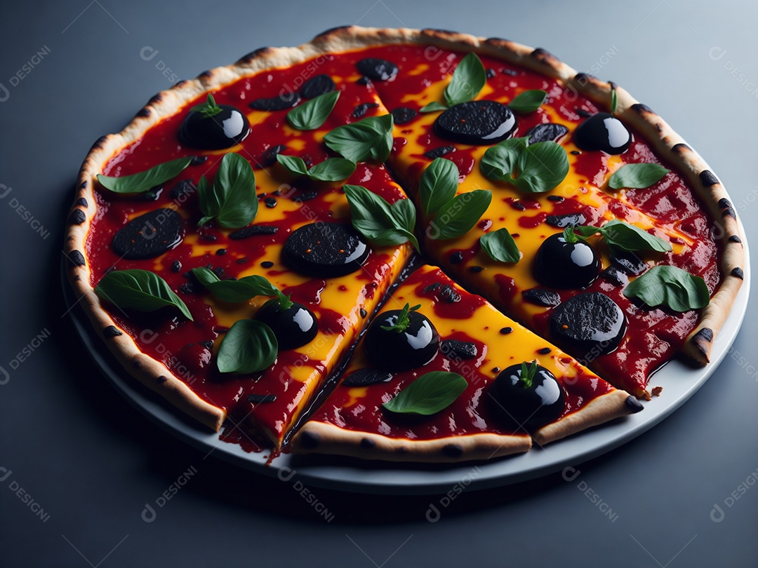 Pizza sobre uma mesa de uma pizzaria