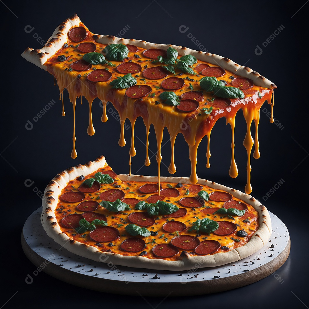 Pizza sobre uma mesa de uma pizzaria