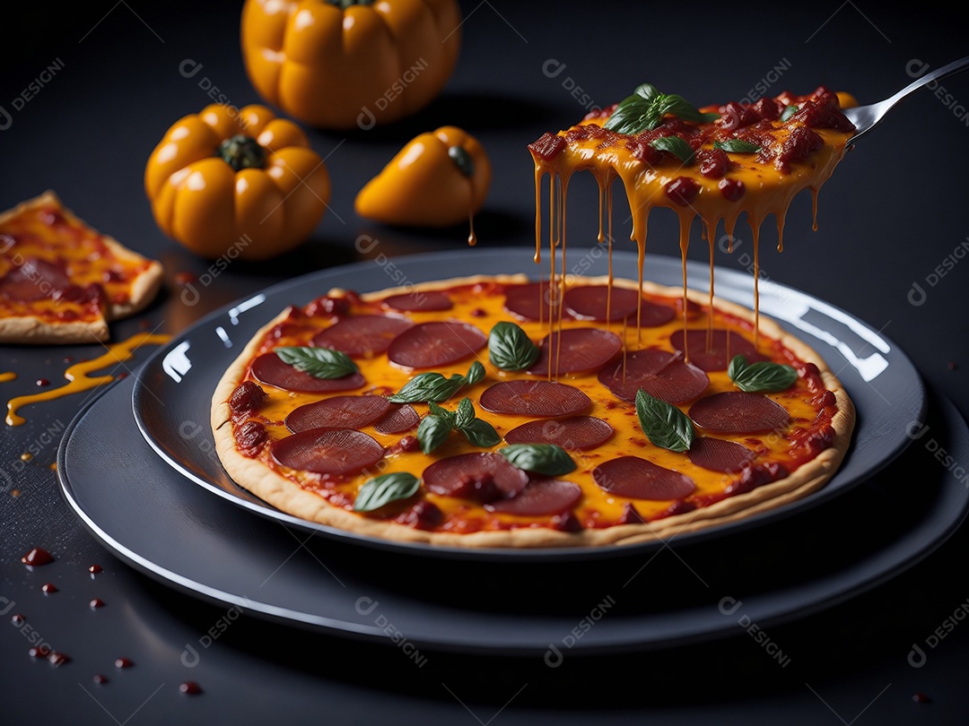 Pizza sobre uma mesa de uma pizzaria