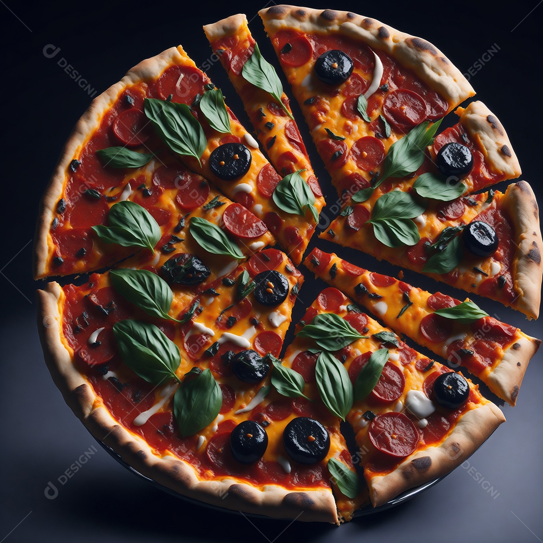 Pizza sobre uma mesa de uma pizzaria