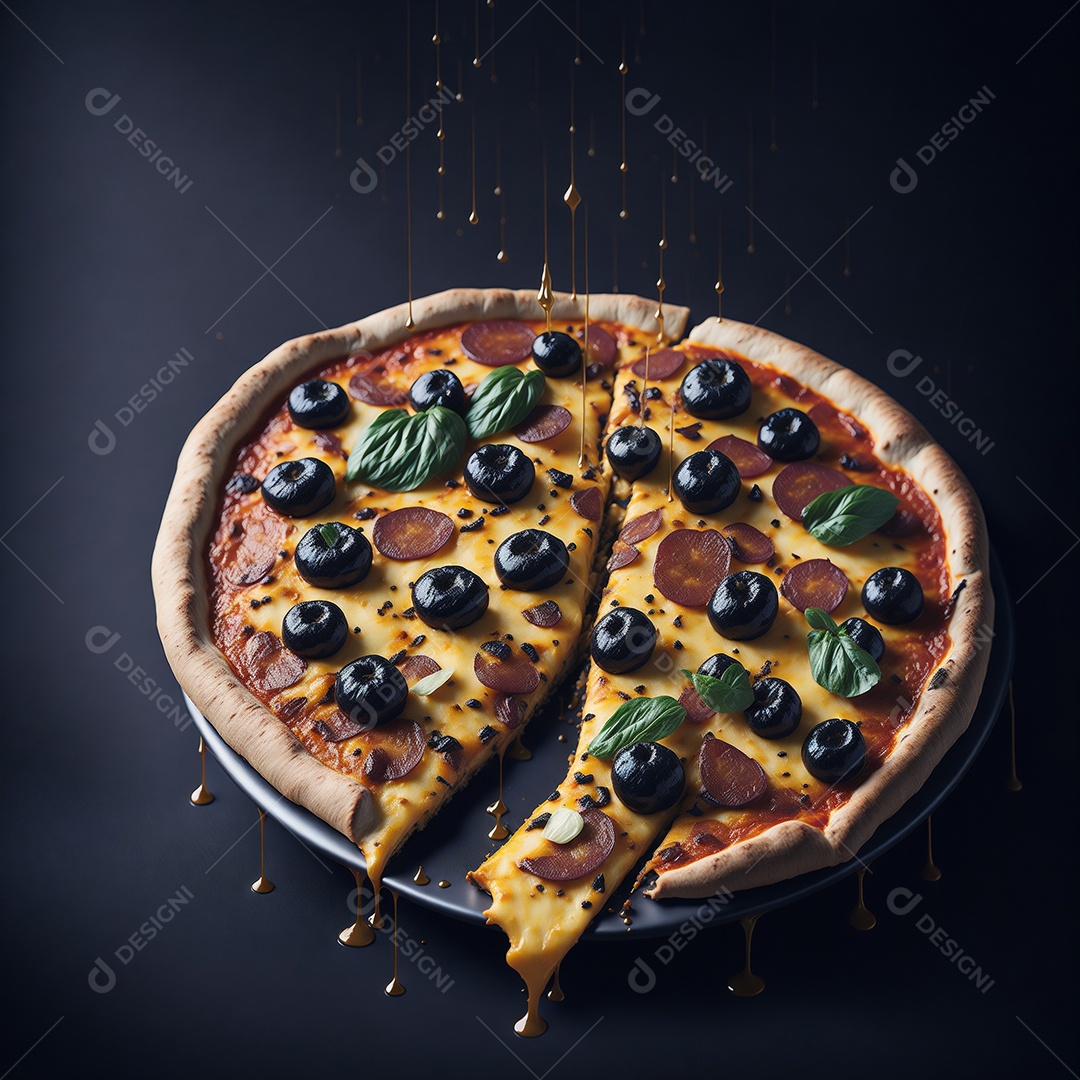 Pizza sobre uma mesa de uma pizzaria