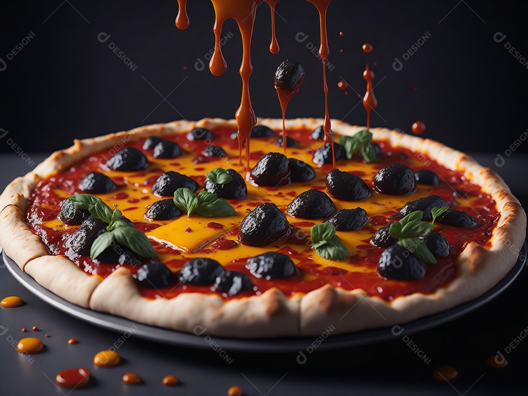 Pizza sobre uma mesa de uma pizzaria