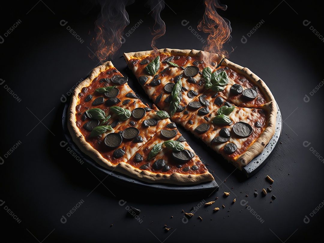 Pizza sobre uma mesa de uma pizzaria