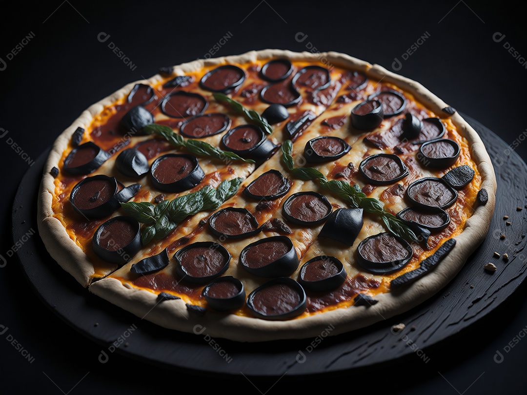 Pizza sobre uma mesa de uma pizzaria