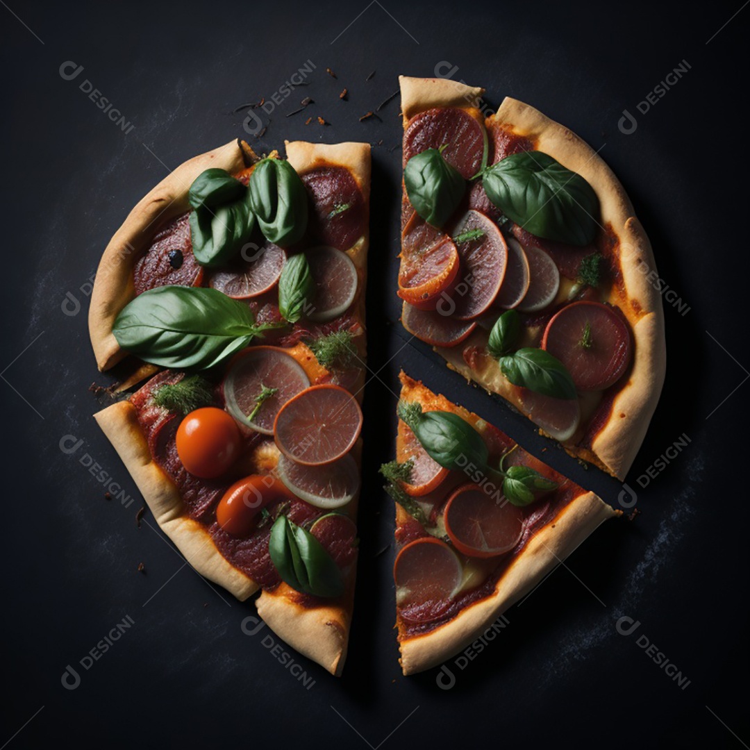 Pizza sobre uma mesa de uma pizzaria