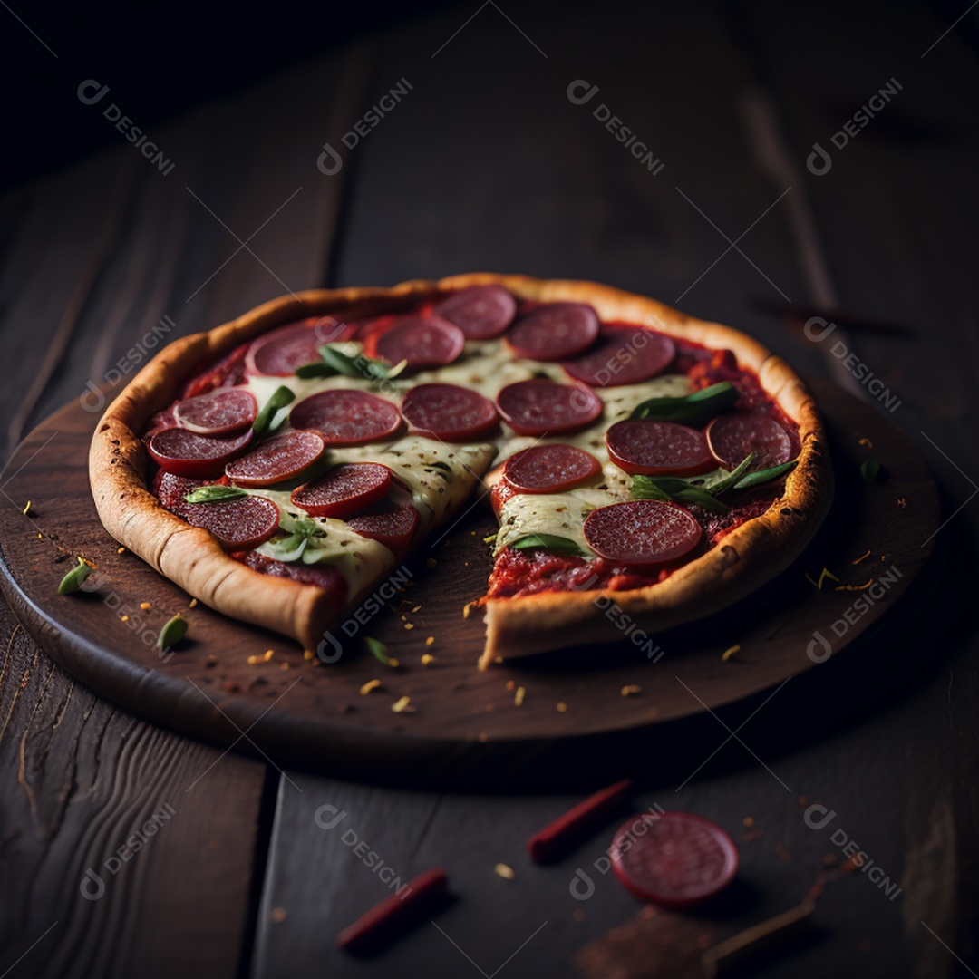 Pizza sobre uma mesa de uma pizzaria