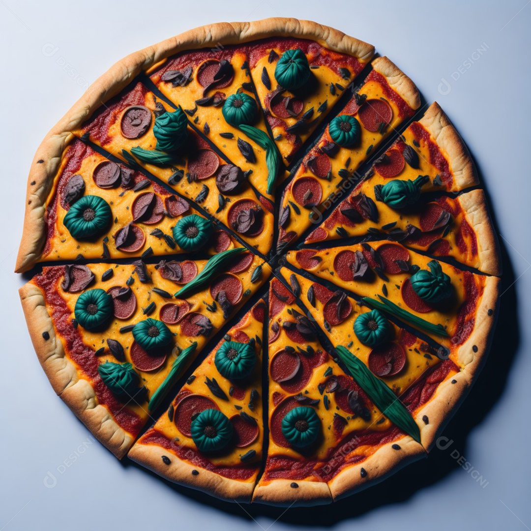 Pizza sobre uma mesa de uma pizzaria