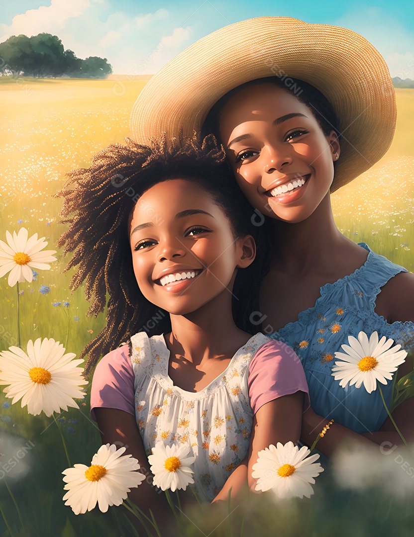 Linda mulher ao lado de sua filha