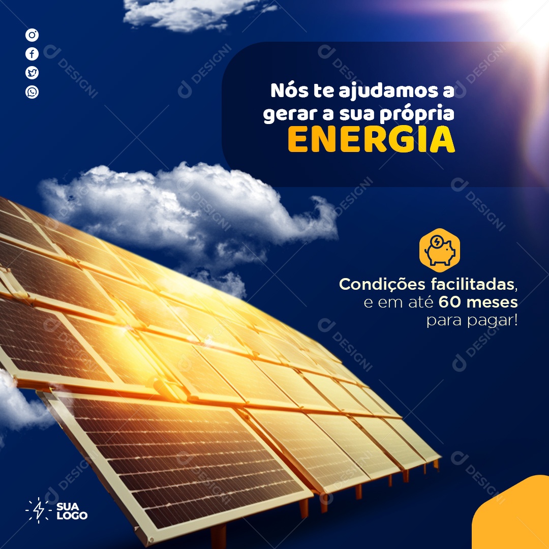 Social Media Energia Solar Gerando A Sua Própria Energia PSD Editavel